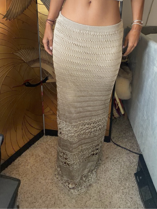 Cache Dresses & Skirts - Vintage Cache gold Beige Crochet low rose Maxi Skirt 0 | XS